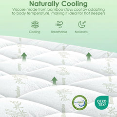 Queen Mattress Topper Viscose Derived from Bamboo, Cooling Thick Pillow Top Mattress Pad with Deep Pocket for 8"-18" Mattress, Soft Breathable Mattress Topper for Back Pain Relief, Green