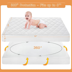 Waterproof Crib Mattress Protector, Quilted Infant Mattress Pad Cover Soft and Breathable