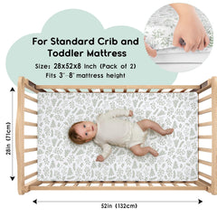 Crib Sheets for Boys Girls, Fitted Crib Sheet 2 Pack for Standard Crib and Toddler Mattress