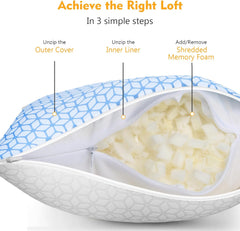 Shredded Memory Foam Pillows Queen Size Set of 2, Cooling Firm Pillows Queen Size 2 Pack for Bed