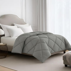 Soft Breathable Down Alternative Diamond Stitched, All Season Grey Comforter with Double Stitched Piping