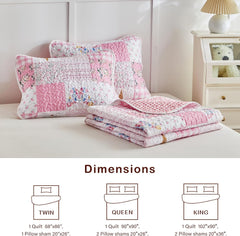 Quilt Set for Girls, Pink Butterflies n Flowers Patchwork Design, 2 Pieces Soft n Cozy Microfiber Quilt, Bedspread Bed Cover for All Seaso