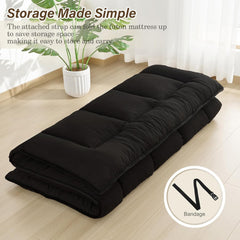 Japanese Floor Mattress Foldable & Portable Roll Up Futon Mattress 3" Black Tatami Mat for Adult and Kids