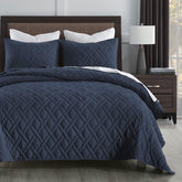 Quilt Set Queen Size Navy Blue, Classic Geometric Diamond Stitched Pattern, Ultra Soft Microfiber Lightweight Bedding Bedspread Coverlet for All Season with 1 Quilt 2 Pillow Shams
