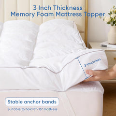 Memory Foam Queen Mattress Topper, Bed Topper with 3 Inch Extra Thick Shredded Foam