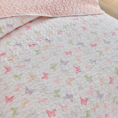 Quilt Set for Girls, Colorful Butterflies Pink Design, 2pcs Soft n Cozy Microfiber Quilt