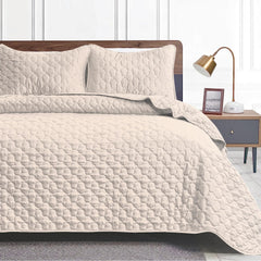 Quilt Set Full Queen Size 3 Piece, Khaki Pattern Printed Lightweight Soft Bedspread Coverlet, Quilted Blanket Thin Comforter Bed Cover for All Season (1 Quilt & 2 Pillow Shams)