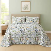 100% Cotton Quilt Set Full Queen Size 3 Piece, Garden Style Floral Printed Bedding Coverlet Set, Lightweight Soft Reversible Bedspread Sets for All Season (1 Quilt & 2 Pillow Shams)