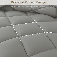 Soft Breathable Down Alternative Diamond Stitched, All Season Grey Comforter with Double Stitched Piping
