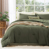 Comforter Set - 3 Pieces Prewashed Olive Green Comforter Soft Lightweight for All Seasons