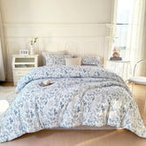 Vintage Garden Floral Comforter Set with 2 Pillowcases Botanical Bedding Set for All-Season