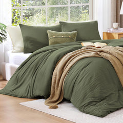 Comforter Set - 3 Pieces Prewashed Olive Green Comforter Soft Lightweight for All Seasons