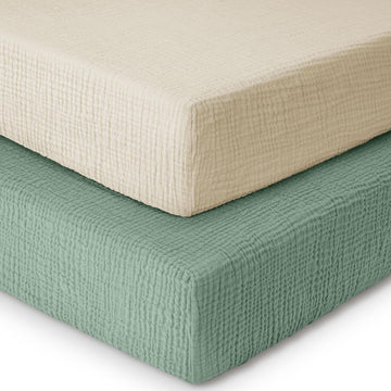 Crib Sheets for Boys Girls 100% Cotton Fitted Baby Crib Sheet 2 Pack Soft and Breathable for Standard Crib Mattress & Toddler Mattress