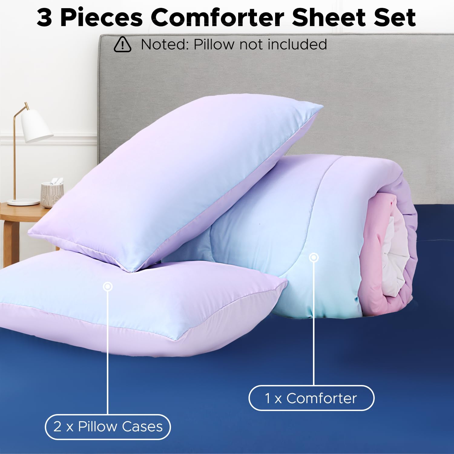 Bailey Comforter Set Queen Size, 3 Pieces Solid Breathable Quilted Style Bedding Sets, Soft Microfiber Down Alternative Comforter for All Season