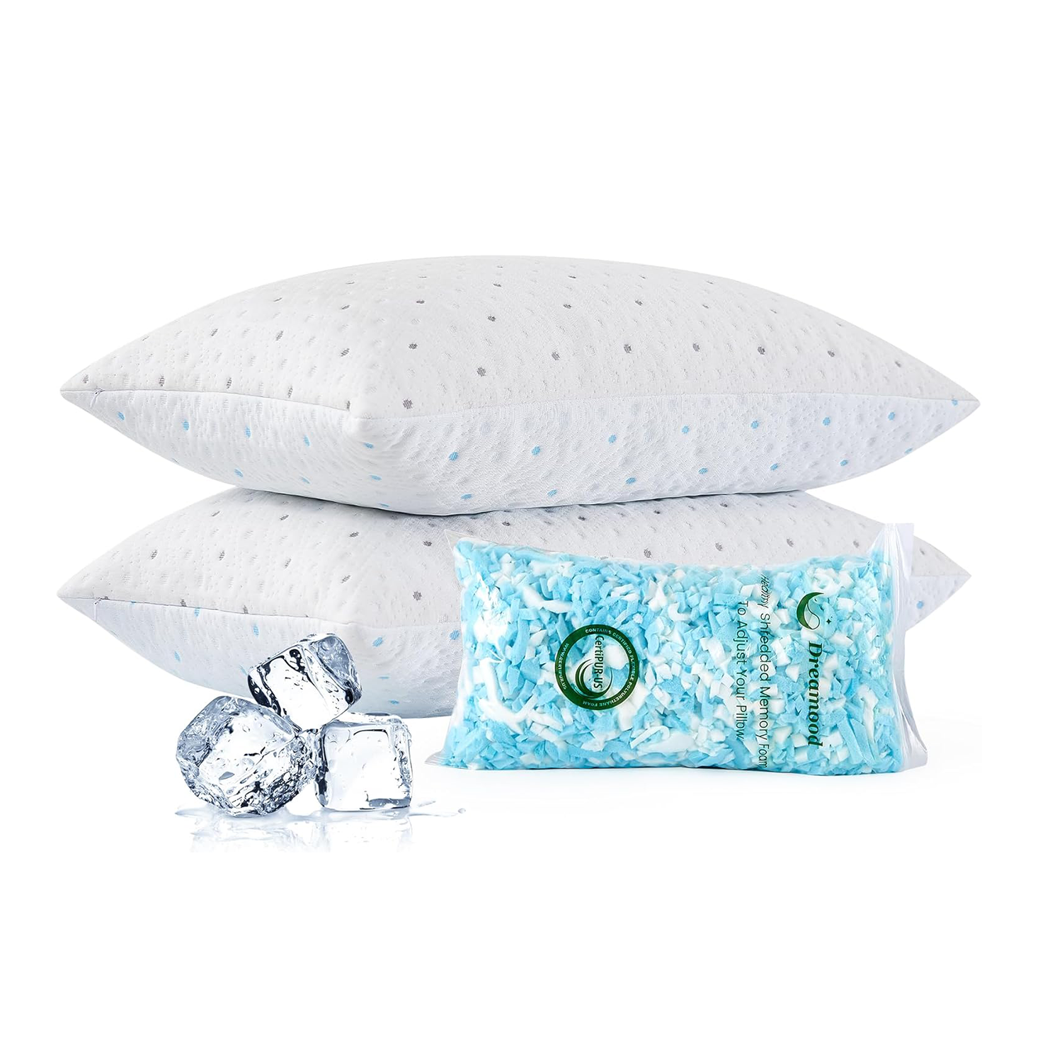 Queen Size Cooling Pillows Set of 2, Extra Stuffed 100% Shredded Memory Foam
