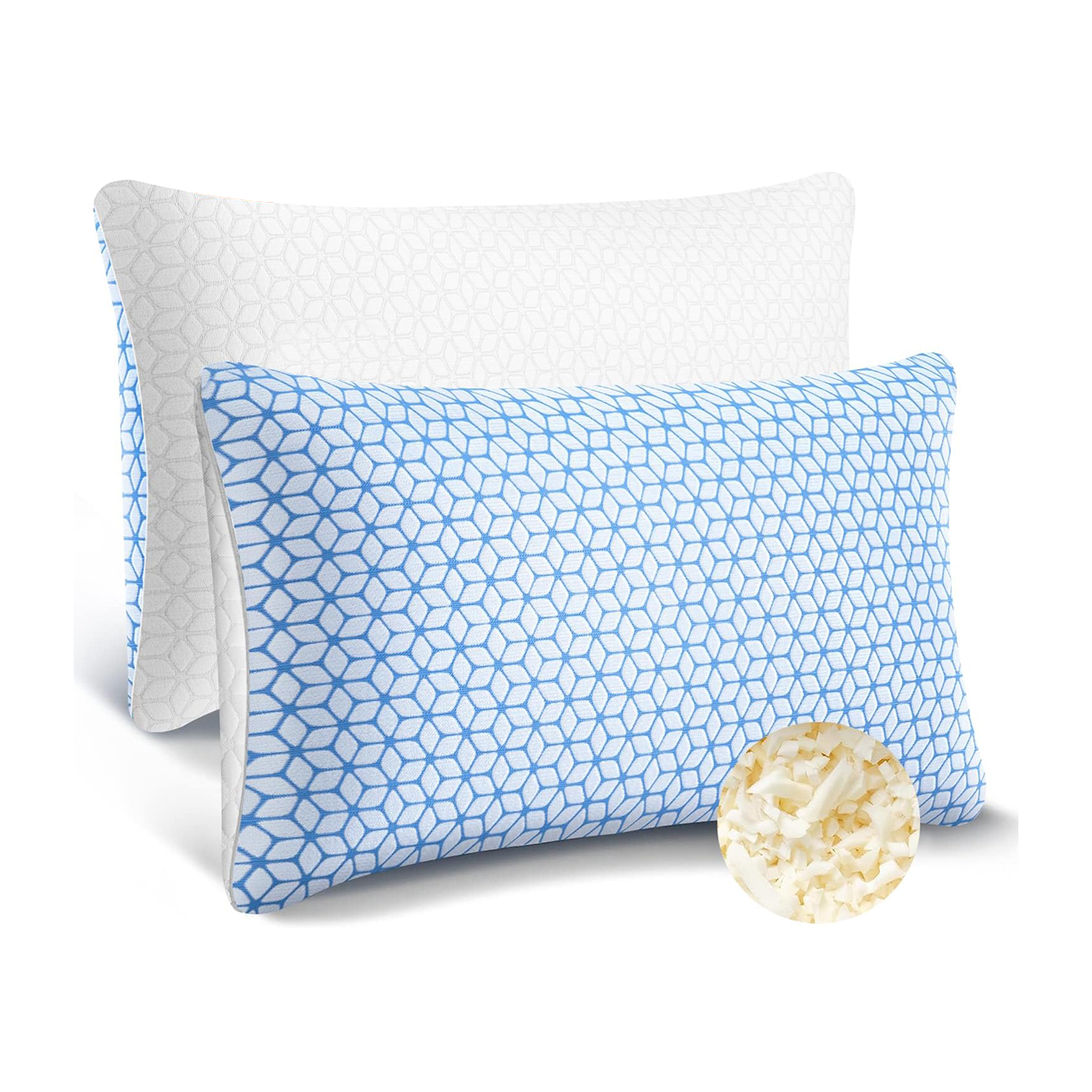 Shredded Memory Foam Pillows Queen Size Set of 2, Cooling Firm Pillows Queen Size 2 Pack for Bed