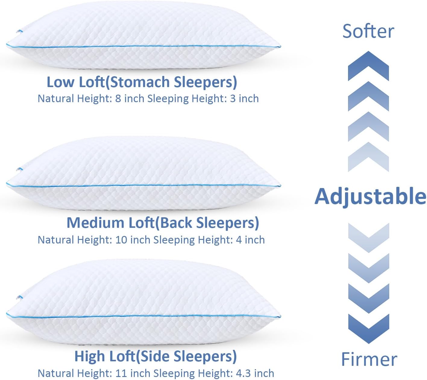 Shredded Memory Foam Pillows for Sleeping 2 Pack - Cooling Bed Pillows Standard Size Set of 2