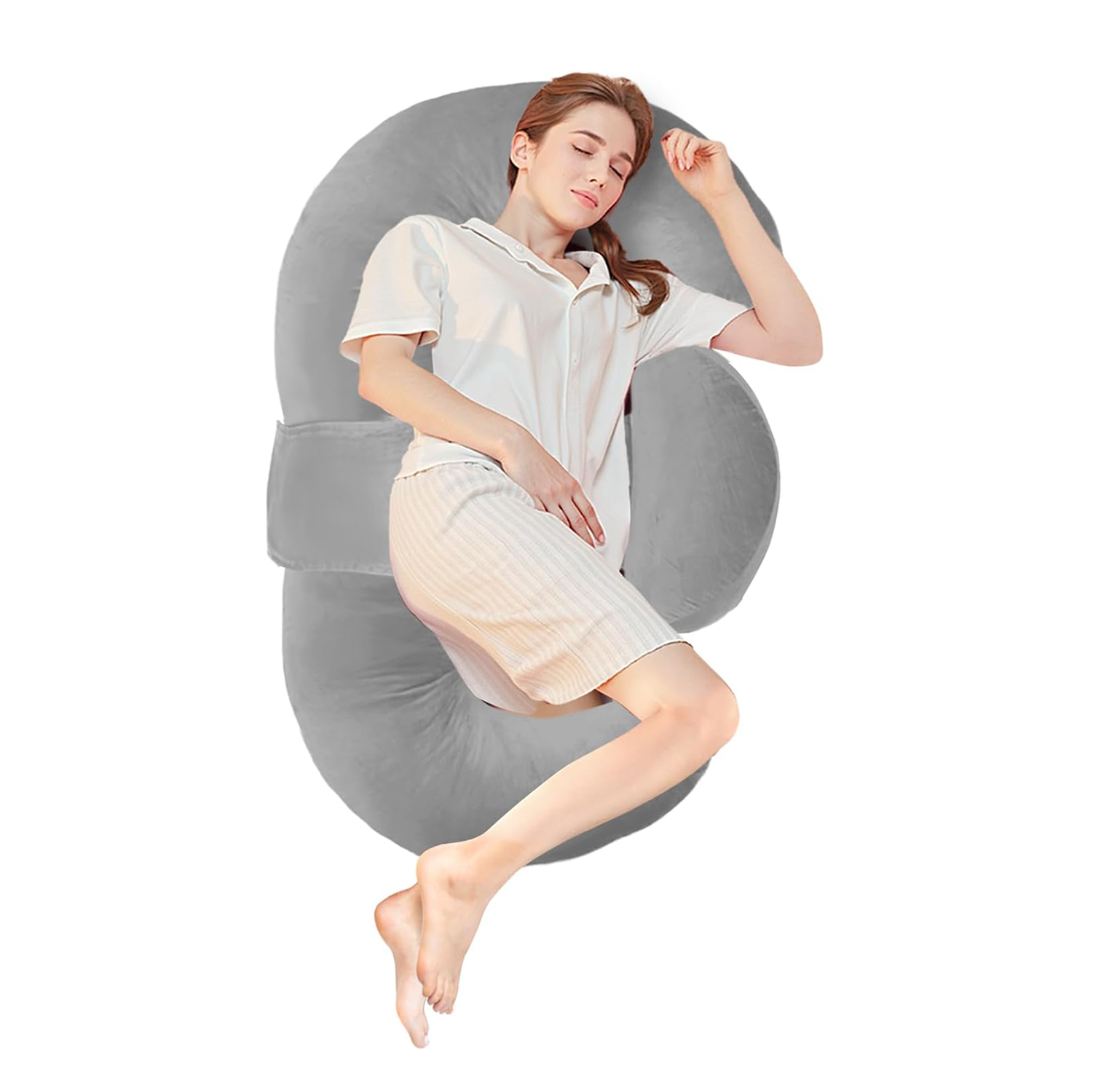 Pregnancy Pillows for Sleeping, E Shaped Maternity Pillow for Pregnant Women with Adjustable Wedge Pillow, 48 Inch Full Body Memory Foam Pillow for Side Sleeping with Washable Cover, Grey Velvet