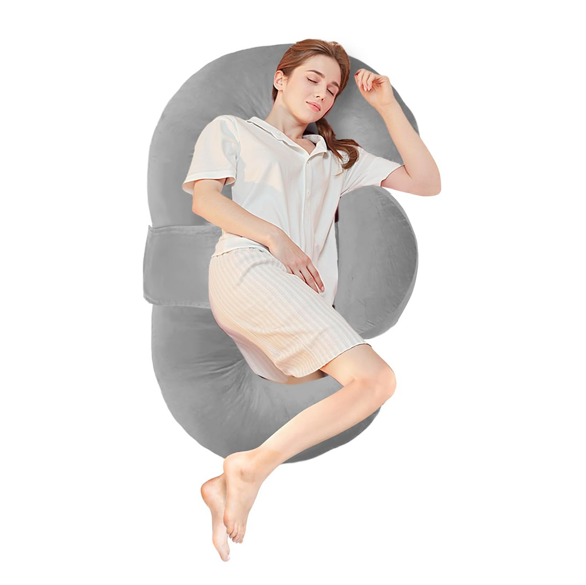 Pregnancy Pillows for Sleeping, E Shaped Maternity Pillow for Pregnant Women with Adjustable Wedge Pillow, 48 Inch Full Body Memory Foam Pillow for Side Sleeping with Washable Cover, Grey Velvet