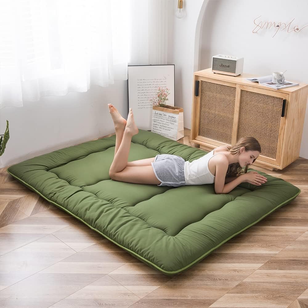Japanese Floor Mattress Futon Mattress, 4" Thicken Tatami Mat Sleeping Pad Foldable Roll Up Mat Boys Girls Dormitory Pad Kids Floor Lounger Pillow Bed, Black, Full