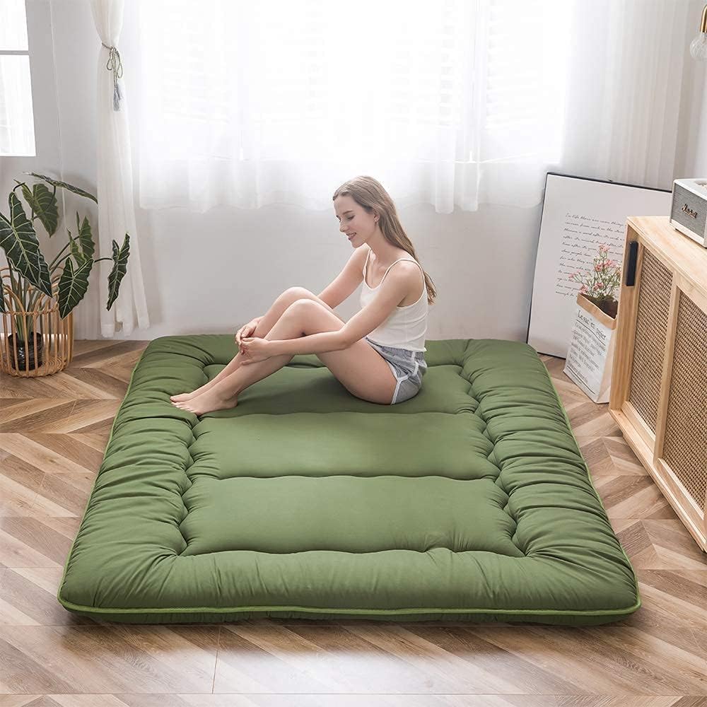 Japanese Floor Mattress Futon Mattress, 4" Thicken Tatami Mat Sleeping Pad Foldable Roll Up Mat Boys Girls Dormitory Pad Kids Floor Lounger Pillow Bed, Black, Full