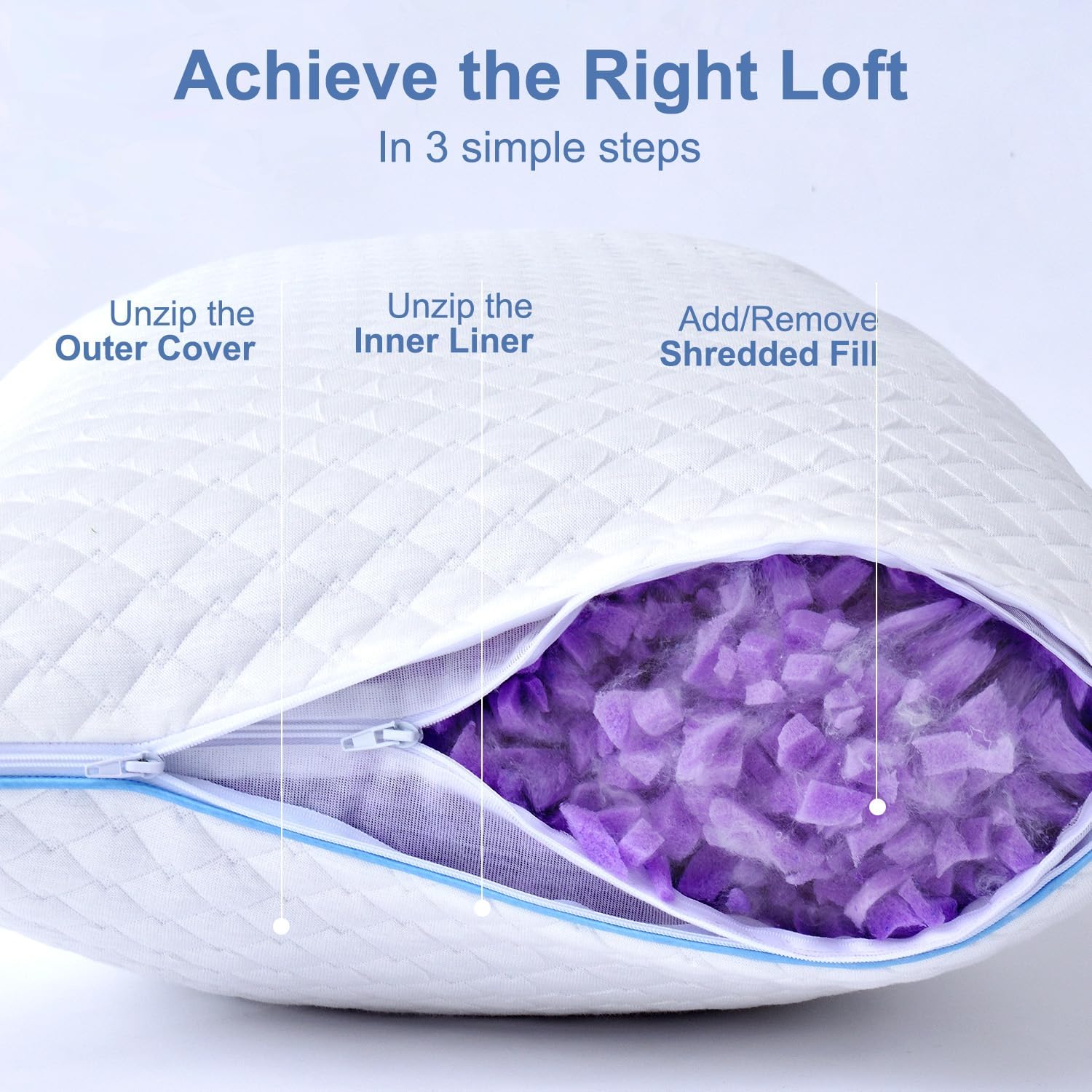 Shredded Memory Foam Pillows for Sleeping 2 Pack - Cooling Bed Pillows Standard Size Set of 2