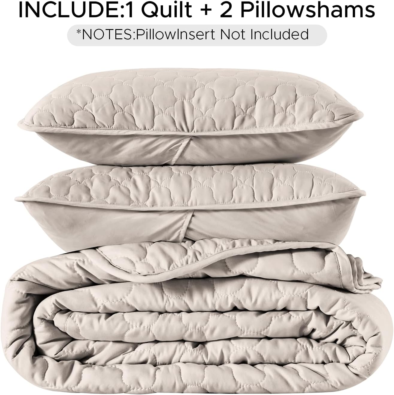 Quilt Set Full Queen Size 3 Piece, Khaki Pattern Printed Lightweight Soft Bedspread Coverlet, Quilted Blanket Thin Comforter Bed Cover for All Season (1 Quilt & 2 Pillow Shams)