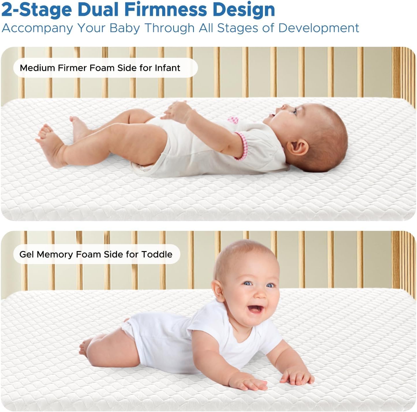 SCHNAUZER HOME Crib Mattress, Dual-Sided Breathable Baby and Toddler Memory Foam Mattress with Removable and Washable Cover, 100% Knitted Fabric, Fits Standard Cribs and Toddler Beds, 52" x 28" x 5"