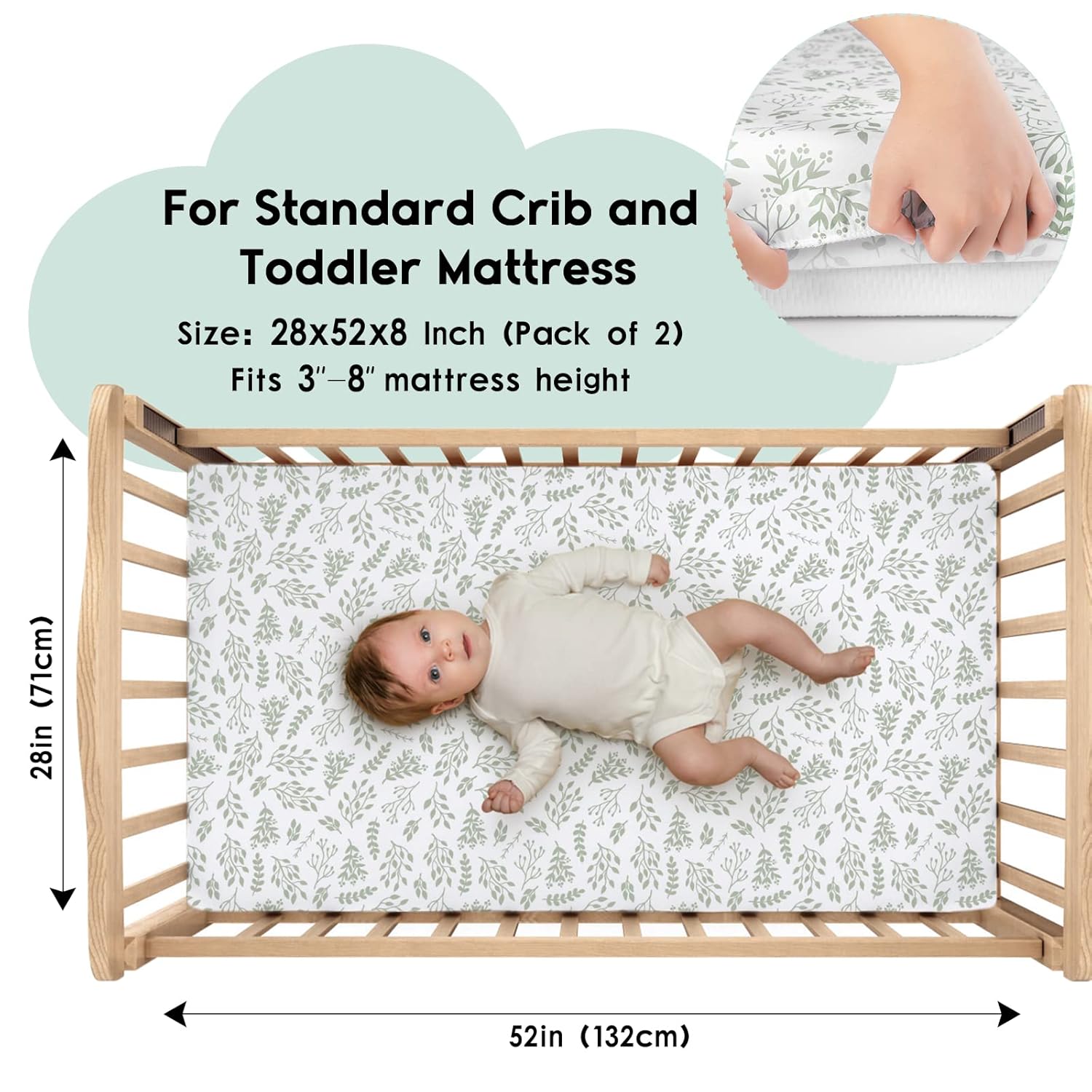 Crib Sheets for Boys Girls, Fitted Crib Sheet 2 Pack for Standard Crib and Toddler Mattress