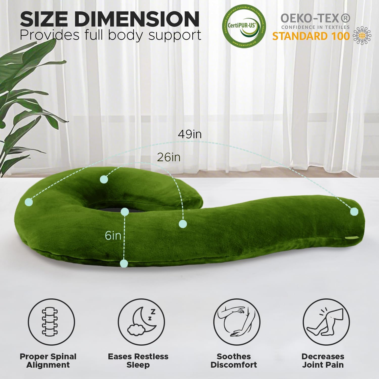 SCHNAUZER HOME Body Pillow for Adults - Soft Long Bed Pillows Insert for Sleeping - Shredded Memory Foam and Removable Washable Cover - Swan Shaped Side Sleeper Pregnancy Pillow 49 Inch