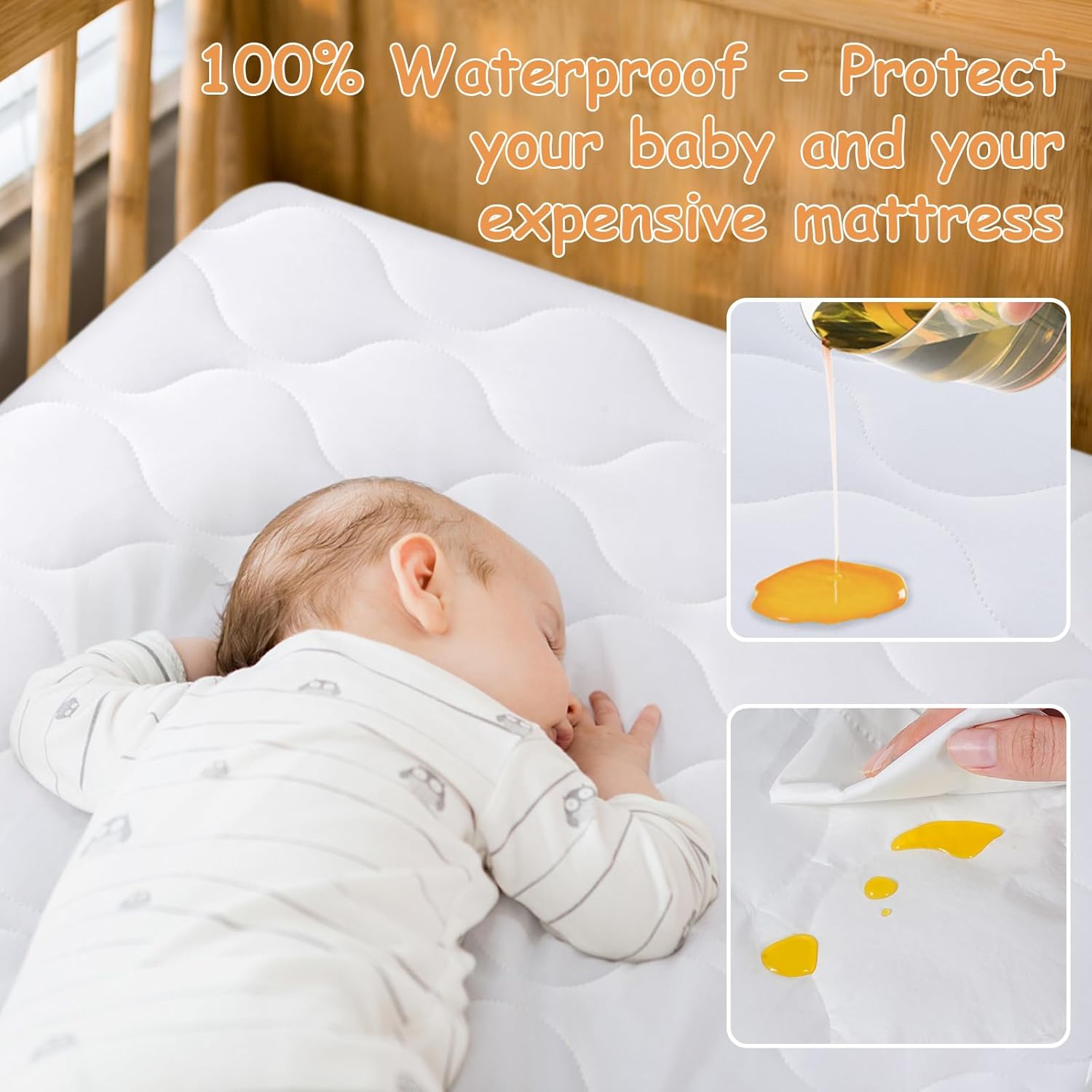 Waterproof Crib Mattress Protector, Quilted Infant Mattress Pad Cover Soft and Breathable