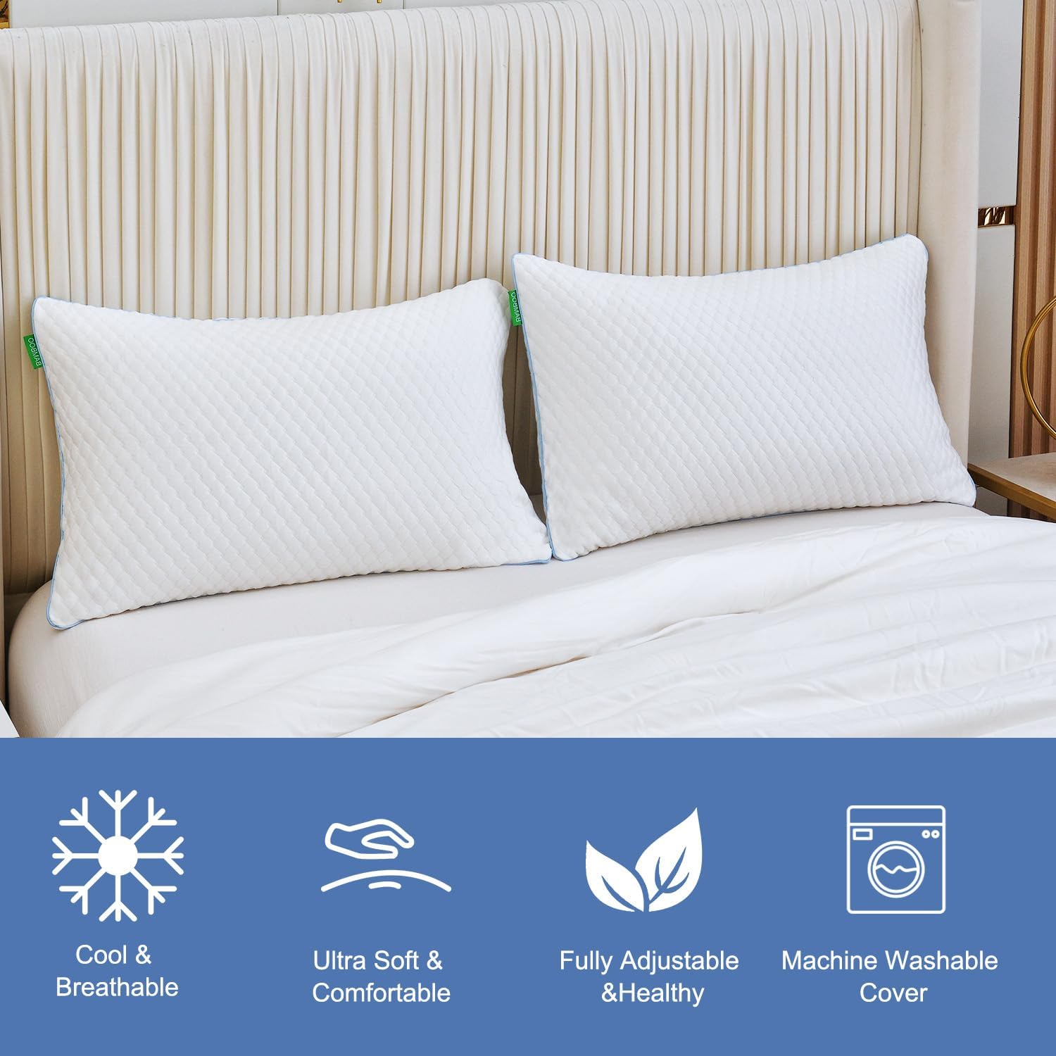 Shredded Memory Foam Pillows for Sleeping 2 Pack - Cooling Bed Pillows Standard Size Set of 2