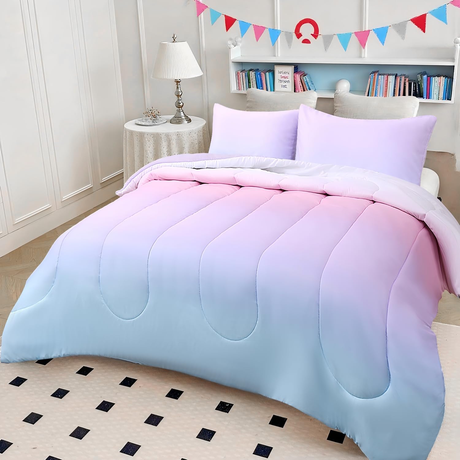 Bailey Comforter Set Queen Size, 3 Pieces Solid Breathable Quilted Style Bedding Sets, Soft Microfiber Down Alternative Comforter for All Season