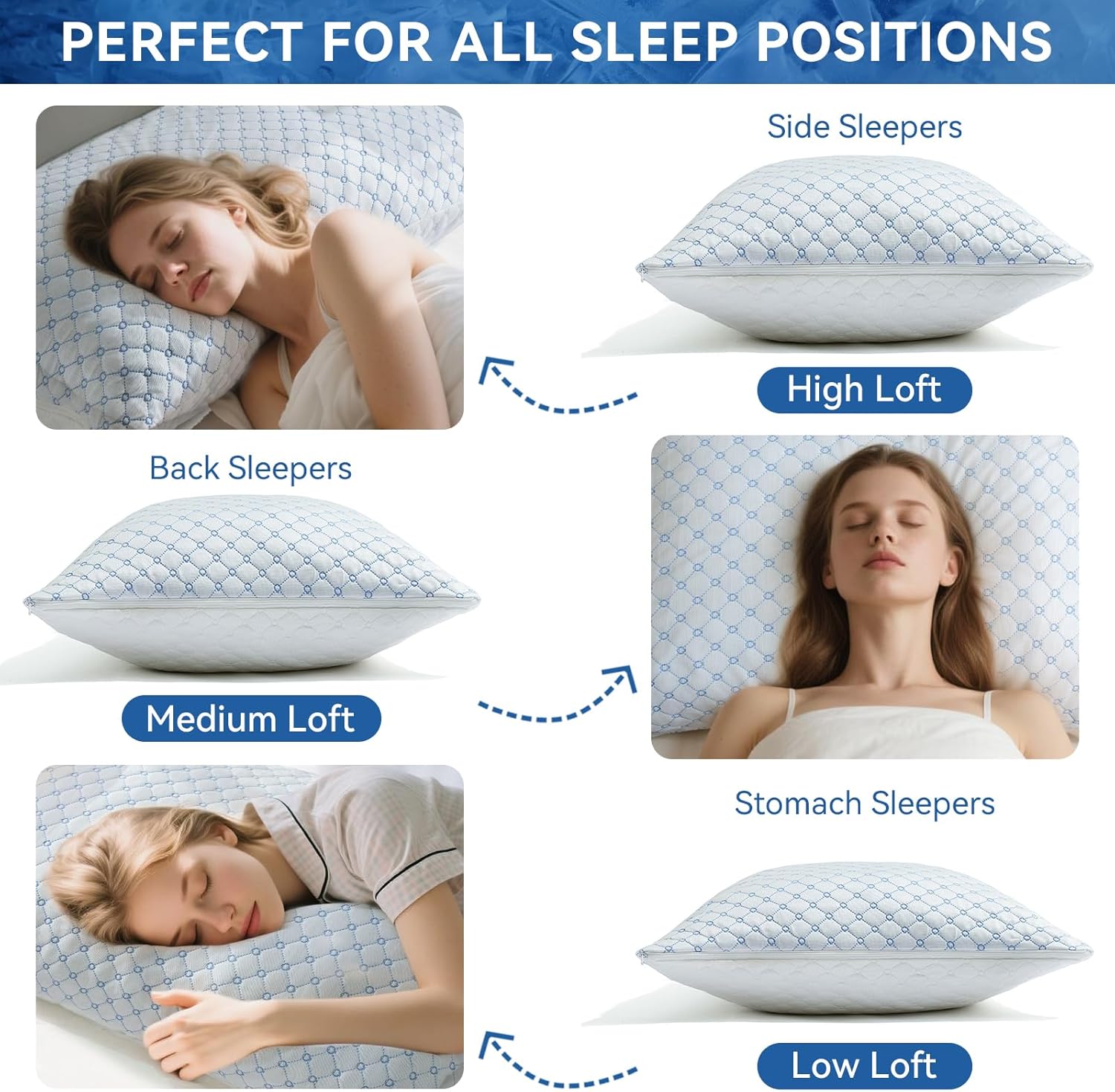 Shredded Memory Foam Pillows for Bed Set of 2