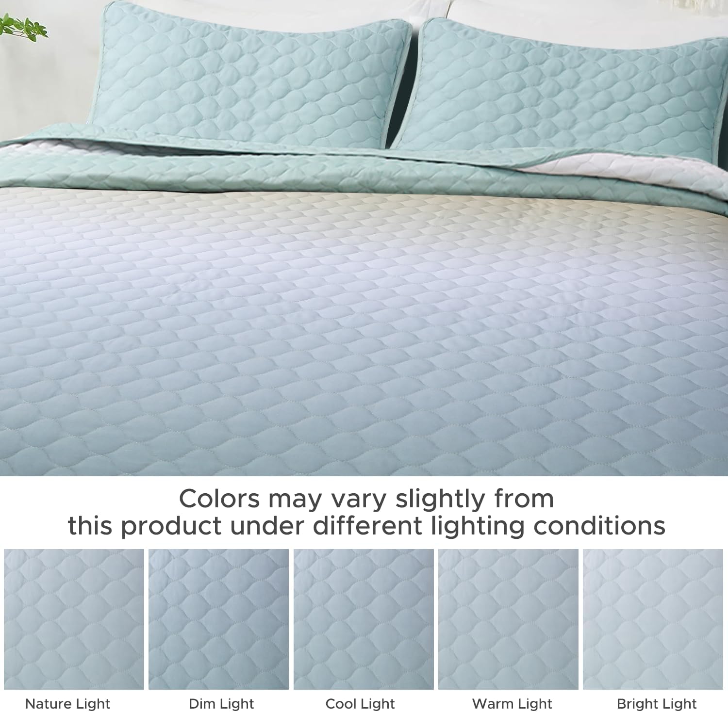 Quilt Set Full Queen Size 3 Piece, Gradient Green Pattern Printed Bedding Coverlet Set, Lightweight Soft Reversible Bedspread Sets for All Season (1 Quilt & 2 Pillow Shams)