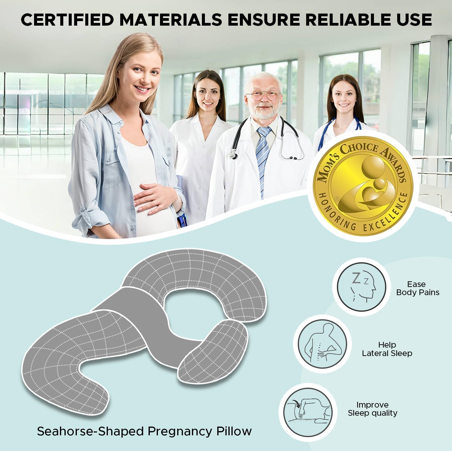 Pregnancy Pillows for Sleeping, E Shaped Maternity Pillow for Pregnant Women with Adjustable Wedge Pillow, 48 Inch Full Body Memory Foam Pillow for Side Sleeping with Washable Cover, Grey Velvet