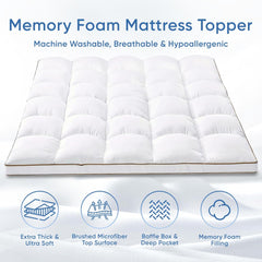 Memory Foam Queen Mattress Topper, Bed Topper with 3 Inch Extra Thick Shredded Foam