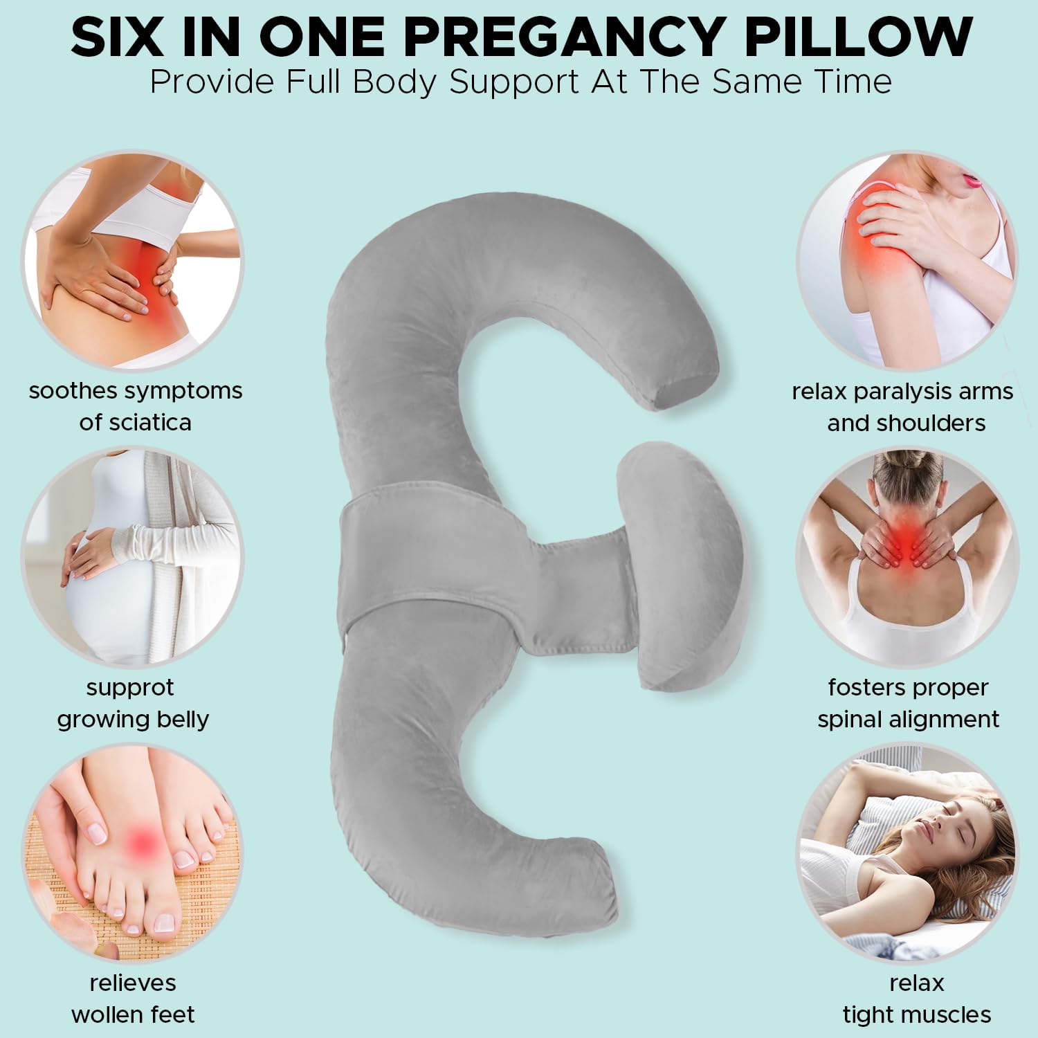 Pregnancy Pillows for Sleeping, E Shaped Maternity Pillow for Pregnant Women with Adjustable Wedge Pillow, 48 Inch Full Body Memory Foam Pillow for Side Sleeping with Washable Cover, Grey Velvet