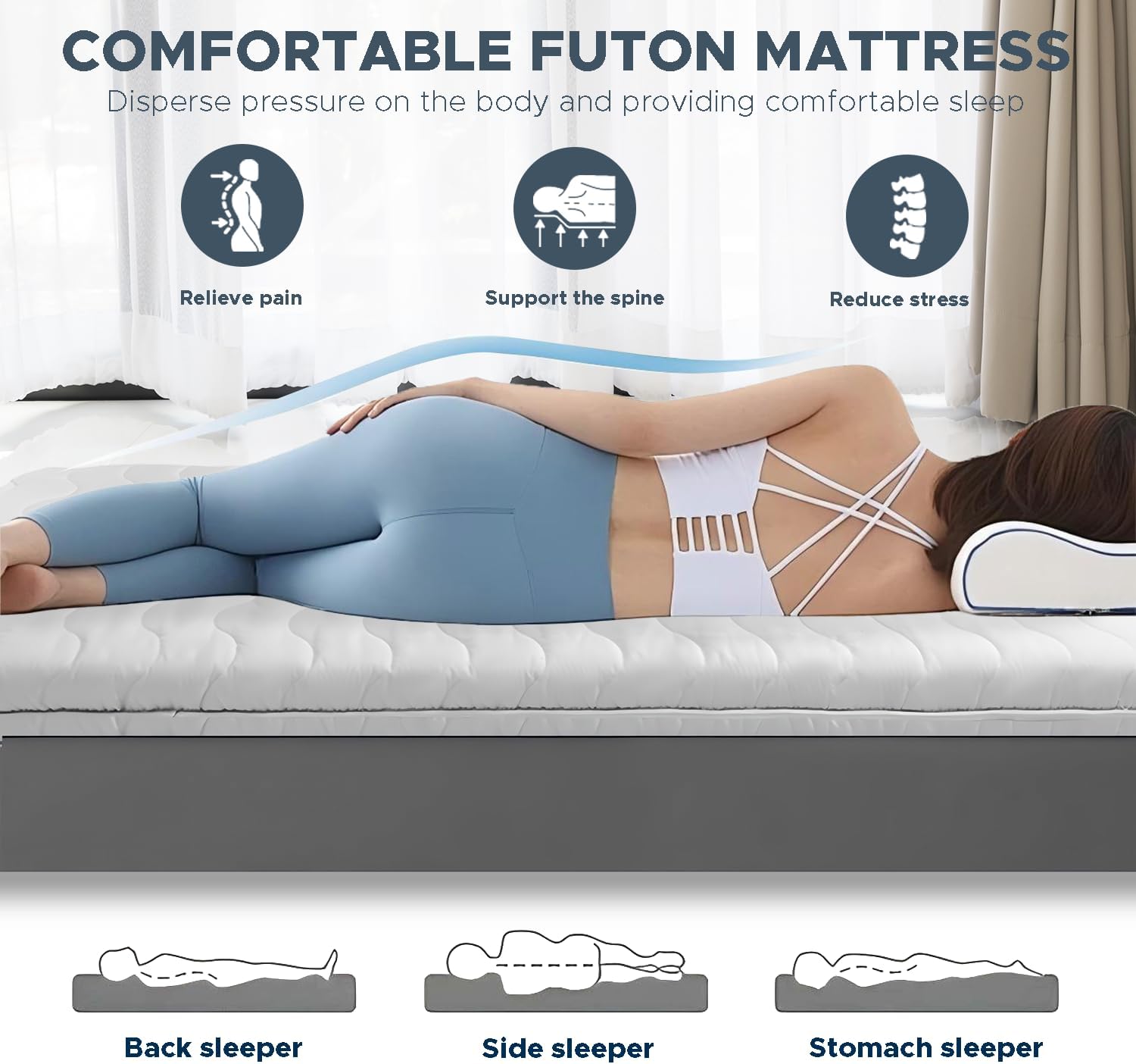 Japanese Futon Floor Mattress, 100% High Density Comfortable Foam, 3.5 Thicken Foldable Mattress Tatami Mat Sleeping Pad, Ideal for Comfort and Suppo