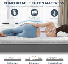 Japanese Futon Floor Mattress, 100% High Density Comfortable Foam, 3.5 Thicken Foldable Mattress Tatami Mat Sleeping Pad, Ideal for Comfort and Suppo