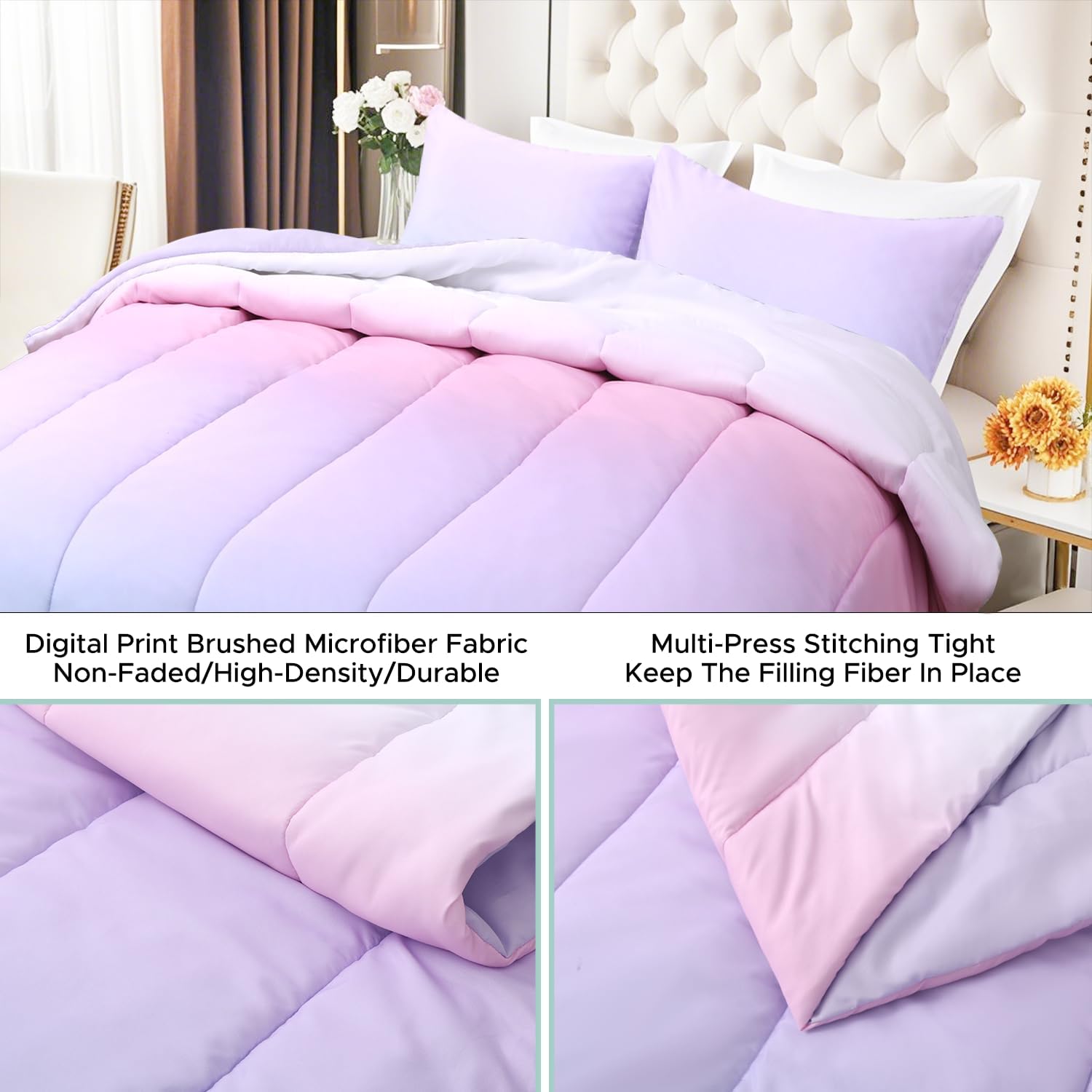 Bailey Comforter Set Queen Size, 3 Pieces Solid Breathable Quilted Style Bedding Sets, Soft Microfiber Down Alternative Comforter for All Season