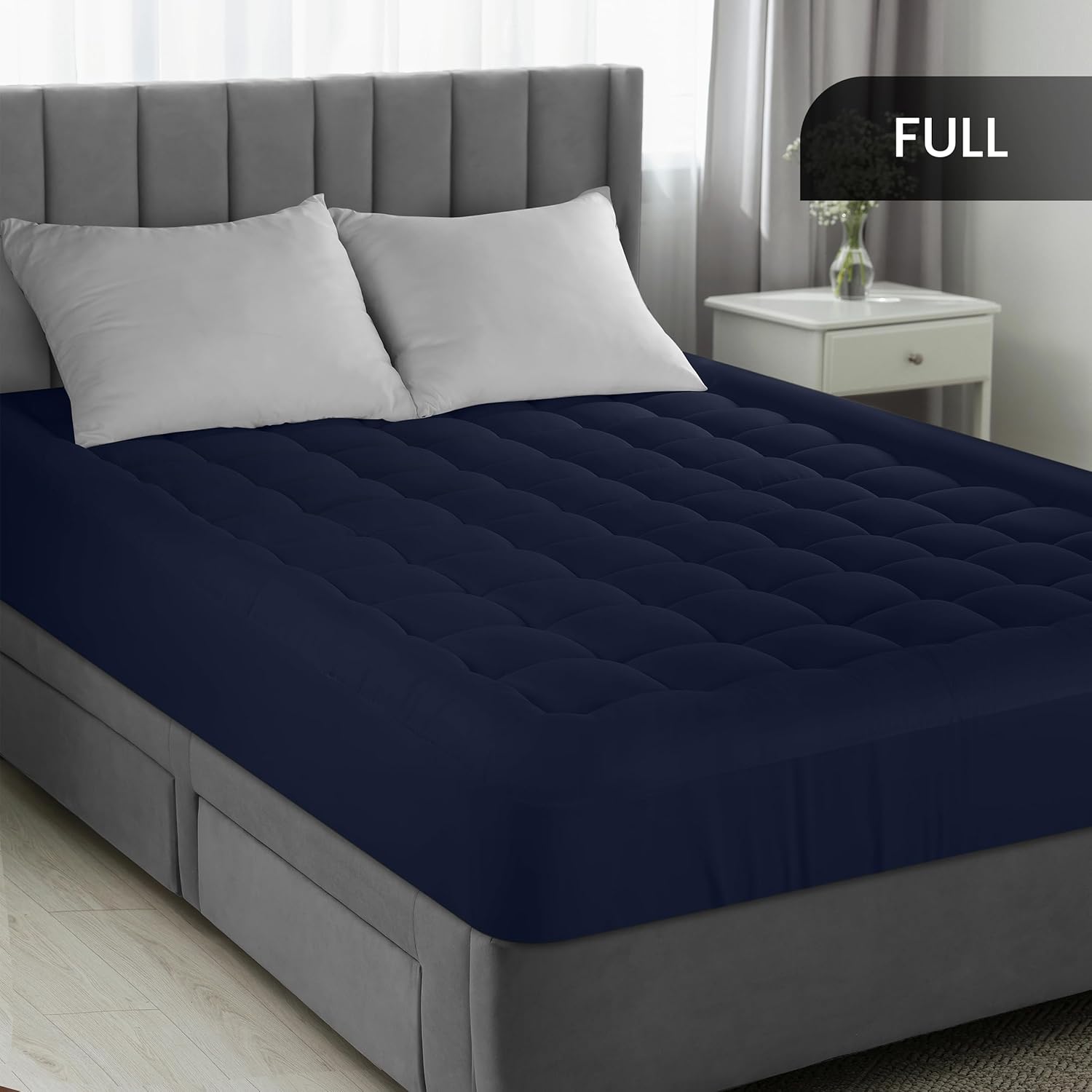 edding Full Mattress Pad, Quilted Fitted Premium Mattress Protector, Deep Pocket Cover Stretches up to 16 Inches