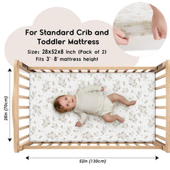 Crib Sheets for Boys Girls, Fitted Crib Sheet 2 Pack for Standard Crib and Toddler Mattress