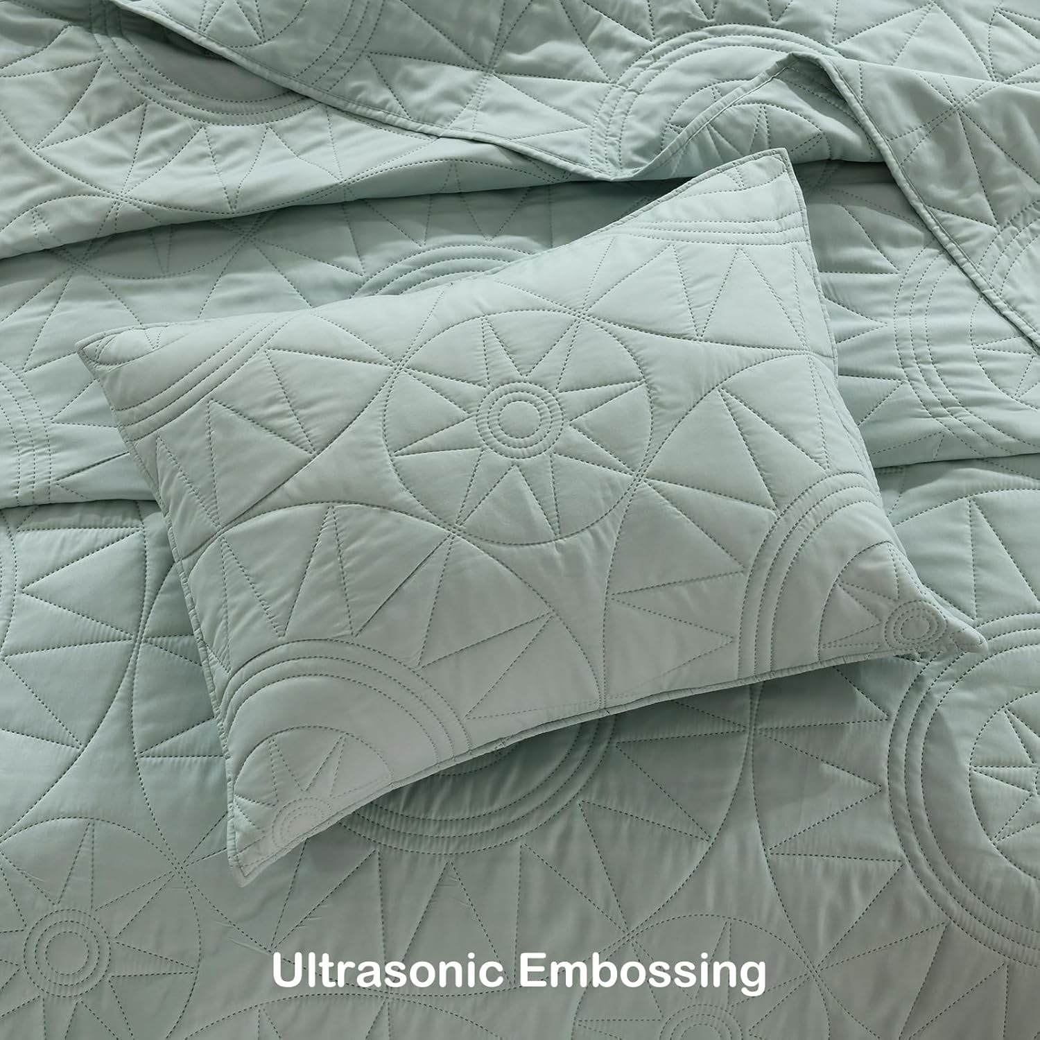 Steppdecken-Set (173,2 x 218,4 cm) – leichte Tagesdecke aus Mikrofaser in Salbeigrün mit 1 Kissenbezug