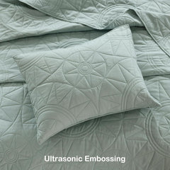 Steppdecken-Set (173,2 x 218,4 cm) – leichte Tagesdecke aus Mikrofaser in Salbeigrün mit 1 Kissenbezug