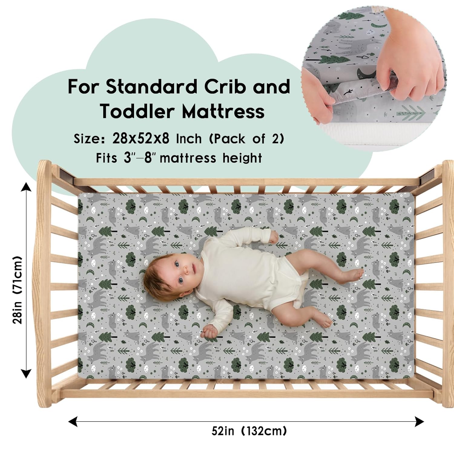 Crib Sheets for Boys Girls, Fitted Crib Sheet 2 Pack for Standard Crib and Toddler Mattress