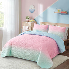 Pink Quilt Set Queen Ombre Blue Pink Mint Quilt Sets Kids Girls Bedding
