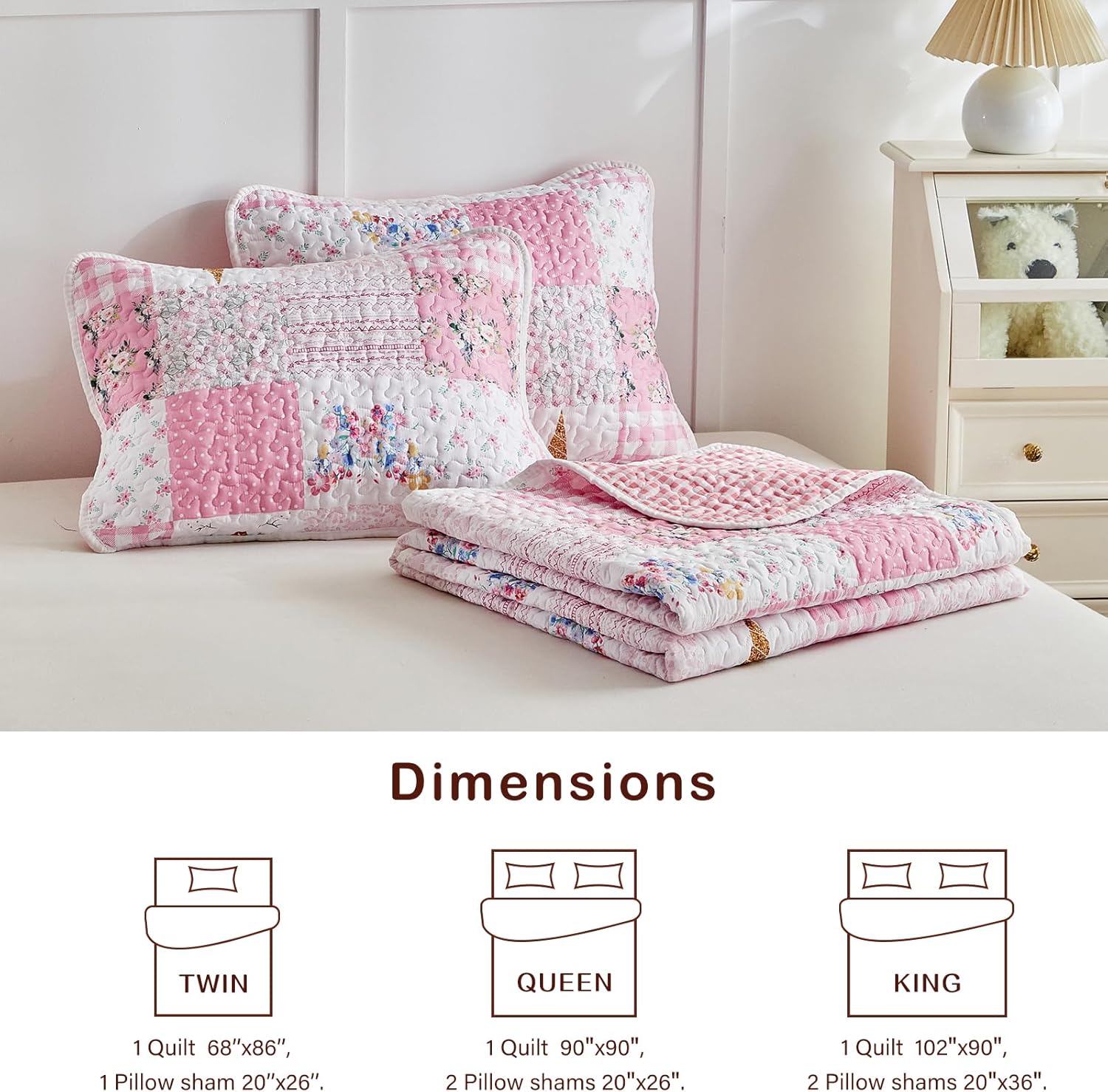 Quilt Set for Girls, Pink Butterflies n Flowers Patchwork Design, 2 Pieces Soft n Cozy Microfiber Quilt, Bedspread Bed Cover for All Seaso