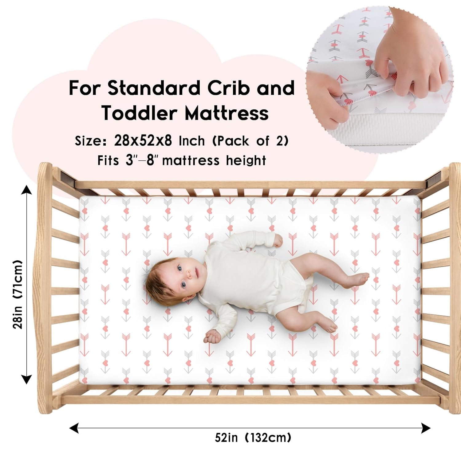 Crib Sheets for Boys Girls, Fitted Crib Sheet 2 Pack for Standard Crib and Toddler Mattress