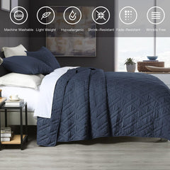 Quilt Set Queen Size Navy Blue, Classic Geometric Diamond Stitched Pattern, Ultra Soft Microfiber Lightweight Bedding Bedspread Coverlet for All Season with 1 Quilt 2 Pillow Shams